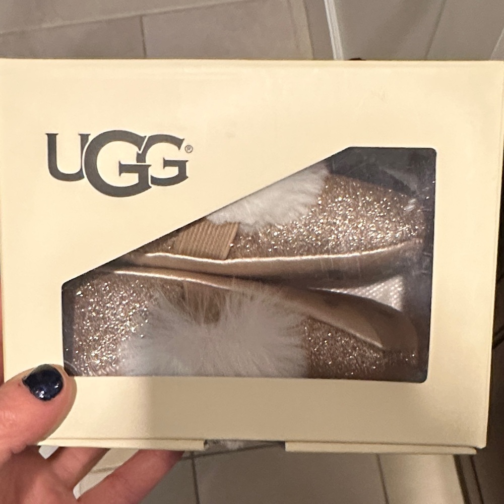 UGG baby Sparkling Fluff Glitter Ballet Flat - Gold and White NEW WITH TAGS